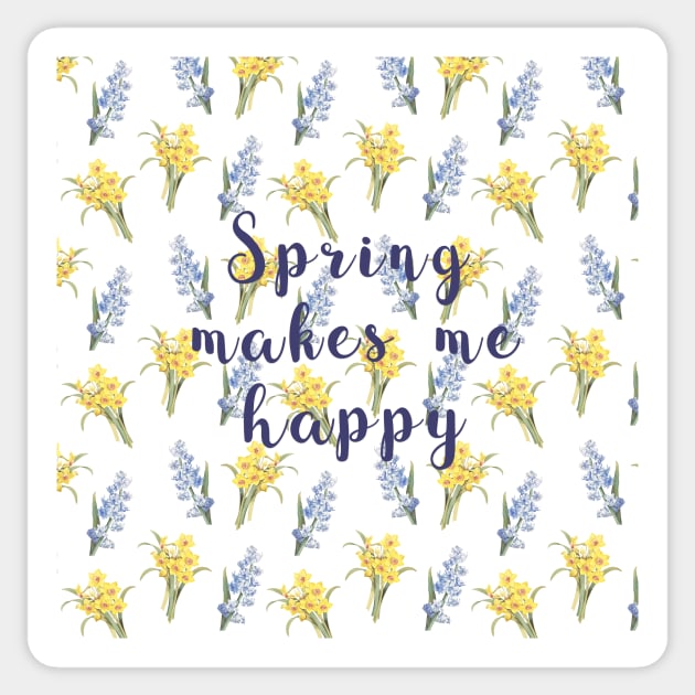 Spring makes me happy - spring flowers print Sticker by bettyretro